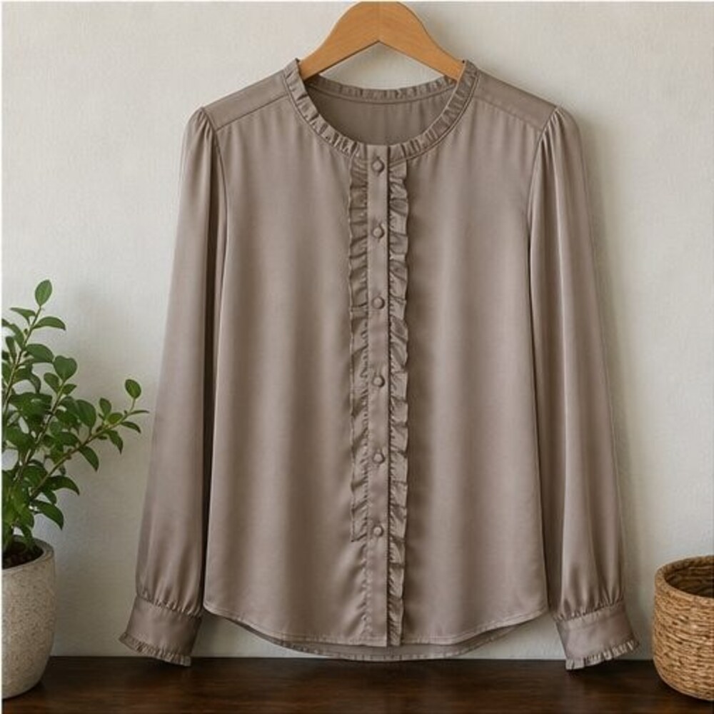 Taupe Ruffle Blouse